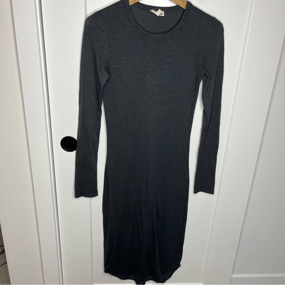 Aritzia Wilfred Free Dark Grey Stretch Bodycon Midi Long Sleeve Dress Size Small - Picture 2 of 6